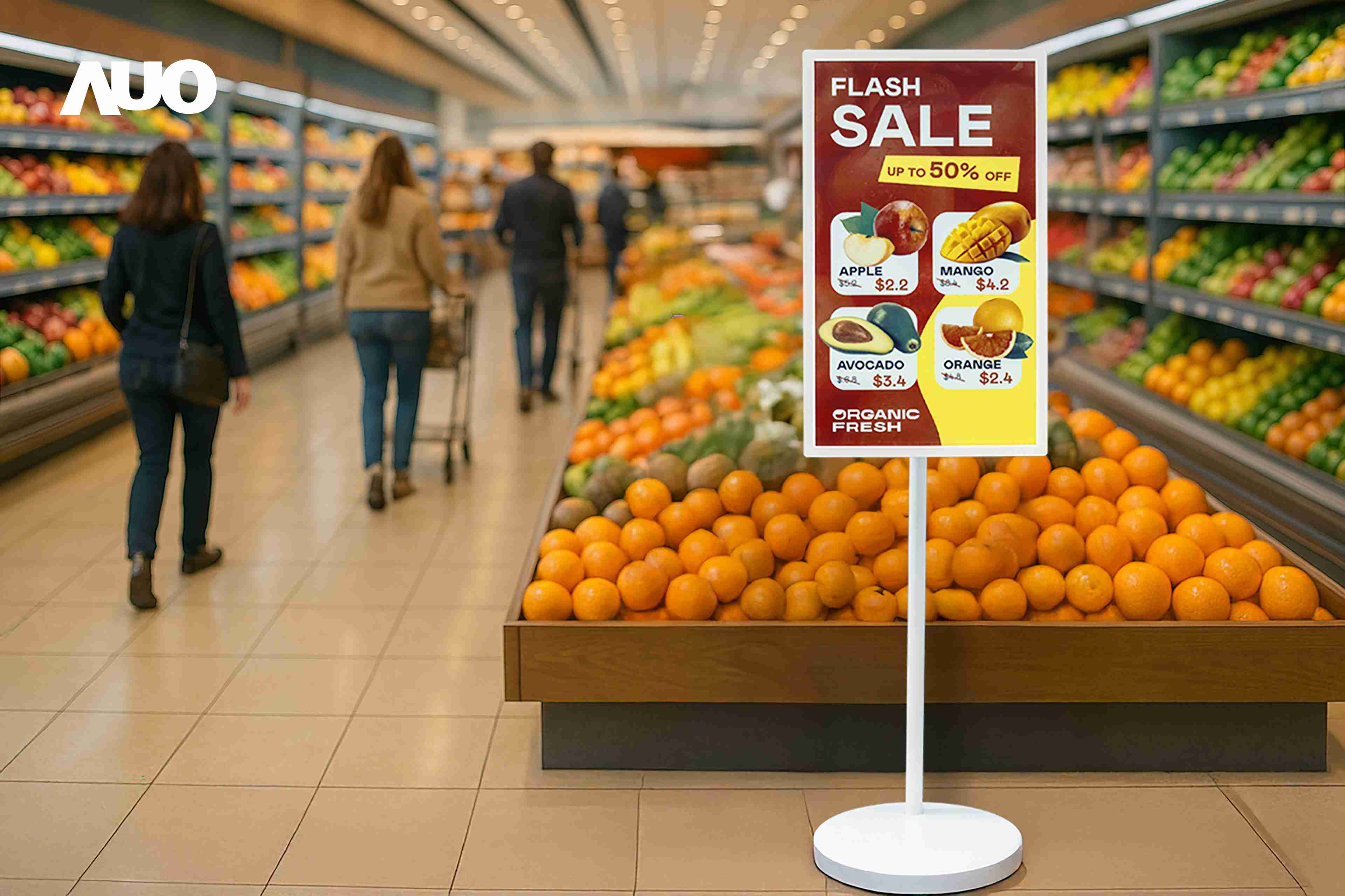 达擎首亮相低功耗、、、全彩的〝aecoPost电子纸解决方案〞，，，，仅在更新画面时需要微量的电力驱动，，，，无需布建电线的便捷设计，，，使其可灵活应用、、随意置放，，并可透过云端或行动装置app，，轻松管理及排程广告内容，，，晋升店头营销利器。。